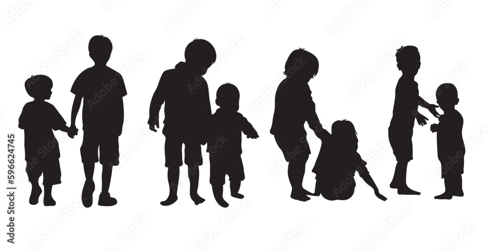 Obraz premium Silhouettes of people, brother and baby silhouette