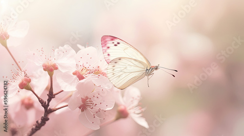 Macro view of a butterfly on pink flowers with blurred background. Generative AI © Farnaces