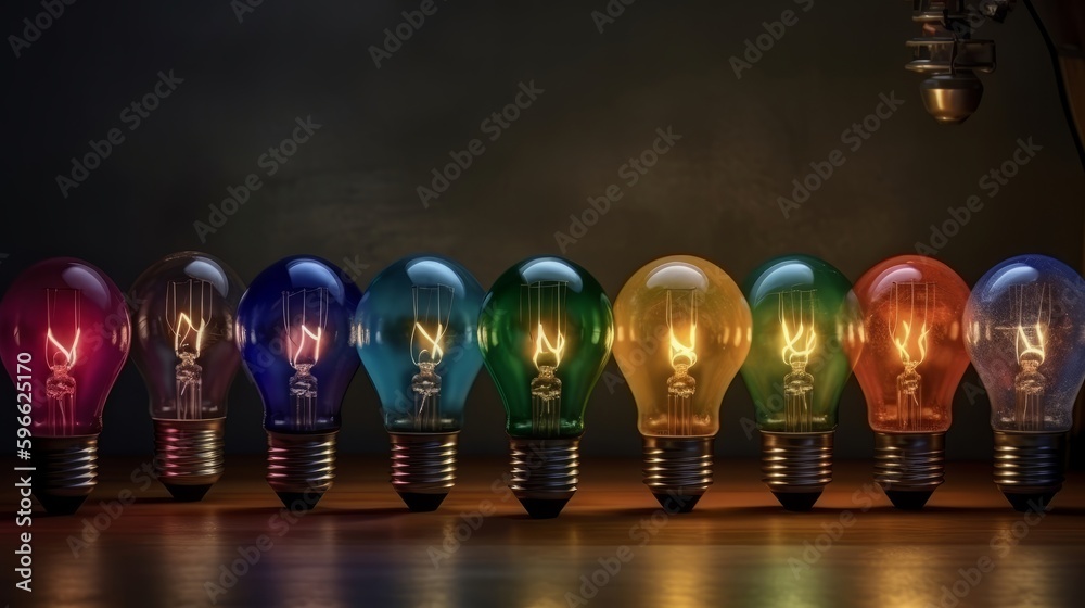 Colorful glowing bulb idea concept of leadership and idea. Generative Ai Colorful glowing bulb idea concept of leadership and idea. Generative Ai