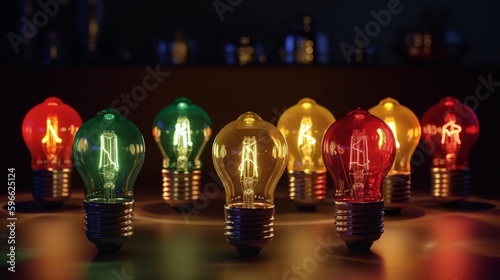 Colorful glowing bulb idea concept of leadership and idea. Generative Ai