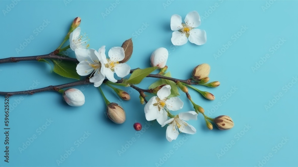 Flat lay easter composition with a willow branch. Generative ai Flat lay easter composition with a willow branch. Generative ai