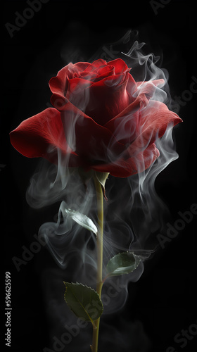 red rose surrounded by white smoke Generative AI