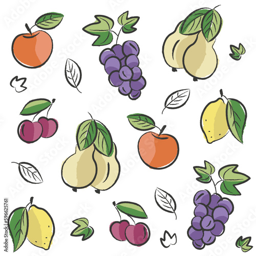 Seamless pattern of colored fruits on a white background