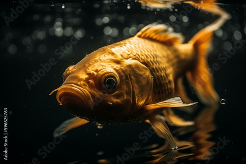 A golden fish swimming in water. Generative AI