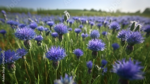 Magic blue cornflower meadow strong blue. Generative ai
