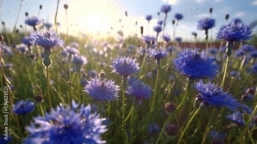 Magic blue cornflower meadow strong blue. Generative ai