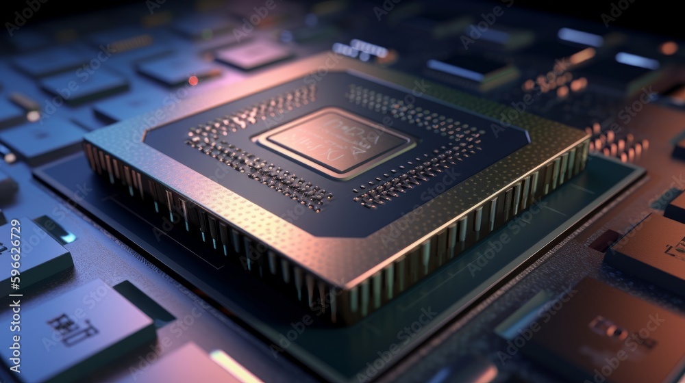 Fototapeta premium Abstract electronic circuit board background with motherboard and CPU and GPU, generative ai
