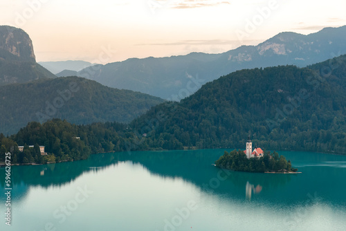 Vista from lake Bled in Slovenian alps