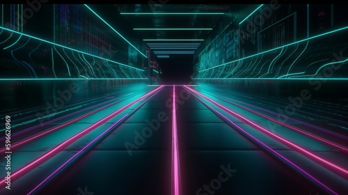 Neon color roadmap street dark background. Generative ai