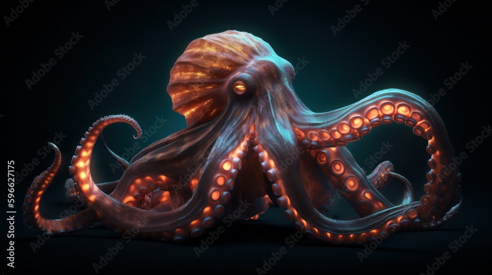 Obraz premium Neon psychic wave kraken animal created with generative ai technology