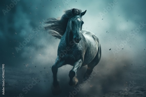 Horse running through clouds. Generate Ai