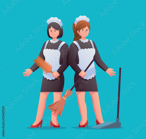 Character housekeeper in black maid uniform vector illustration
