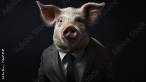 Pig in suit: Studio Shot of a Pig in Business clothes, Mixing Professional and Animal portrait concept in 8K created with generative ai technology © cac_tus