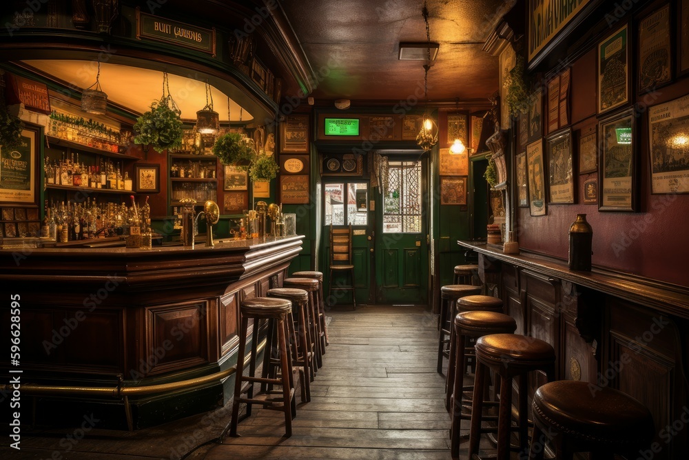 Irish pub wood interior. Generate Ai