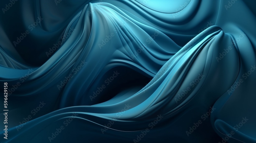 Obraz premium Digital dynamic cyber wave. Abstract futuristic blue background with dots and lines. Big data visualization. 3D rendering. Generative ai