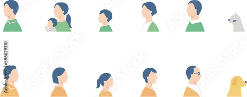 家族の横顔アイコンセット