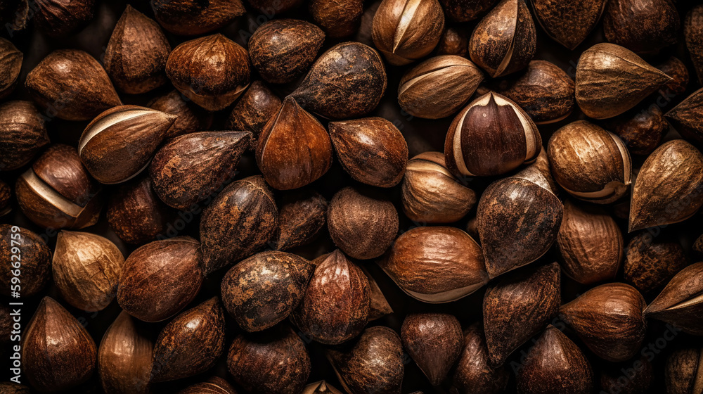 Many dried acorn nuts background. Top view on large group of nuts. Generative AI Many dried acorn nuts background. Top view on large group of nuts. Generative AI