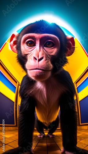 AI Digital Illustration Cute Monkey Portrait Indoors