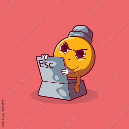An emoji character coming out of an escape key vector illustration. Privacy, technology, security design concept.