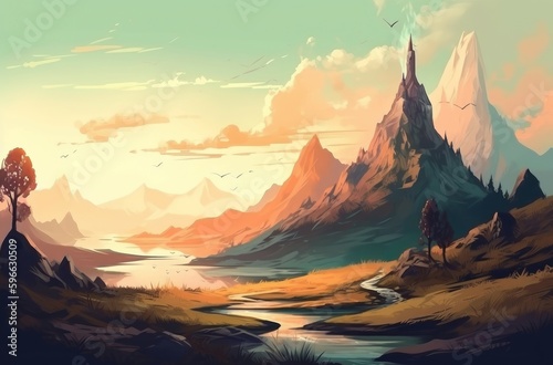 Mountain fantasy landscape. Generate Ai