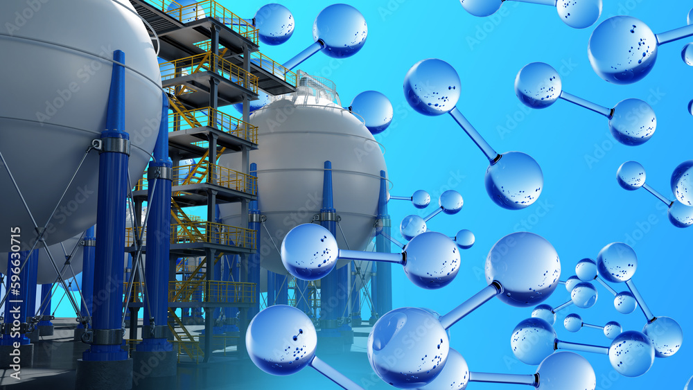 Hydrogen power plant. Gas storage equipment. Spherical tanks for h2