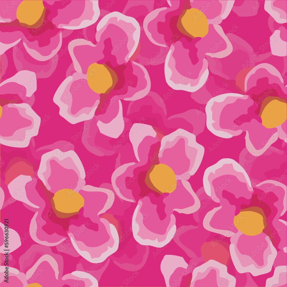 seamless doodle pink flowers pattern   background , greeting card or fabric