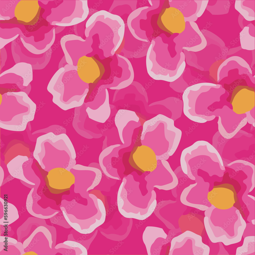 seamless doodle pink flowers pattern background , greeting card or fabric