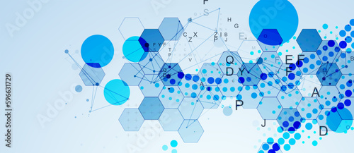 Abstract hexagon background with plexus effect and letters for design works.
