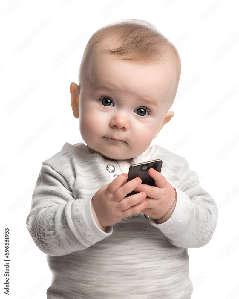 Modern Technology in Tiny Hands: Curious Baby Explores the Digital World with a Smartphone Modern Technology in Tiny Hands: Curious Baby Explores the Digital World with a Smartphone
