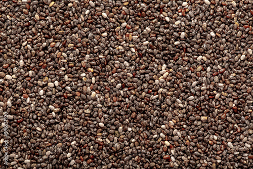 Chia seeds close up. Chia seeds macro. Dry healthy supplement for proper nutrition.