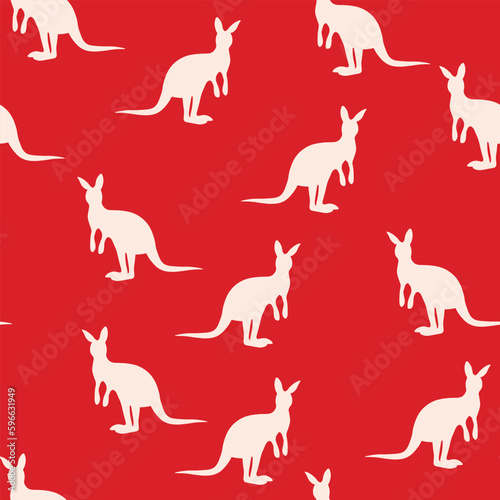 Vector flat illustration with silhouette kangaroo and baby kangaroo. Seamless pattern on color background. Design for card, poster, fabric, textile. Pray for Australia and animals
