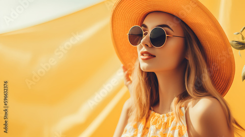 Pretty woman in summer, in the sun, wearing sunglasses and a hat. generate by ai