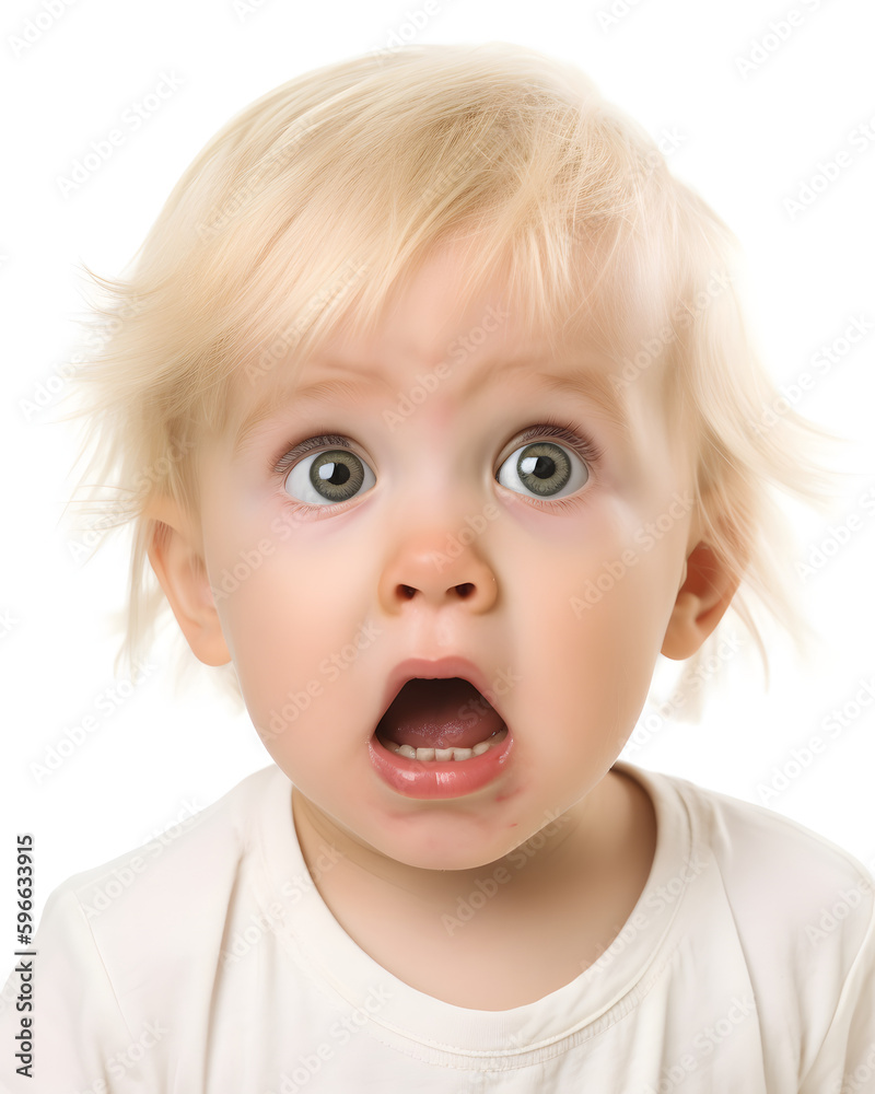 Surprised, scared toddler isolated on white background Surprised, scared toddler isolated on white background