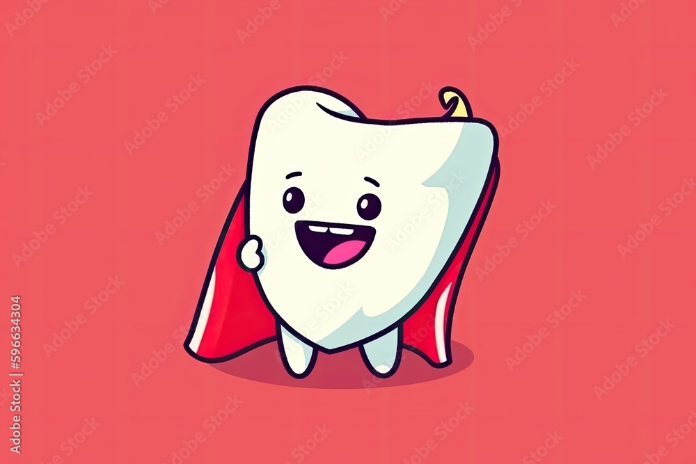 cartoon tooth wearing a cape. Generative AI cartoon tooth wearing a cape. Generative AI