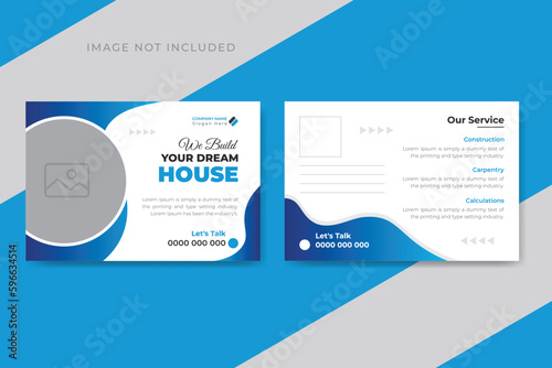 Construction and house renovation real estate services postcard design template