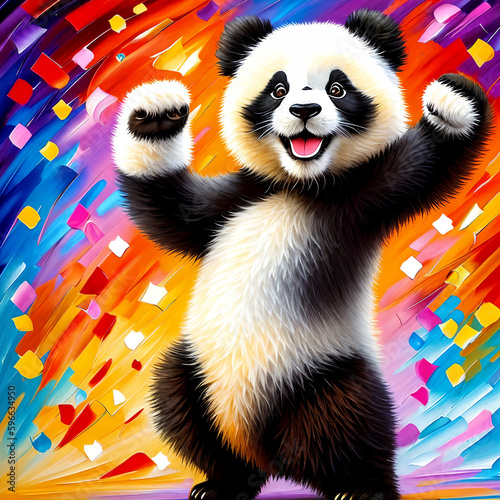 dancing  panda bear  colorful abstract  vibrance painting with generative AI technology