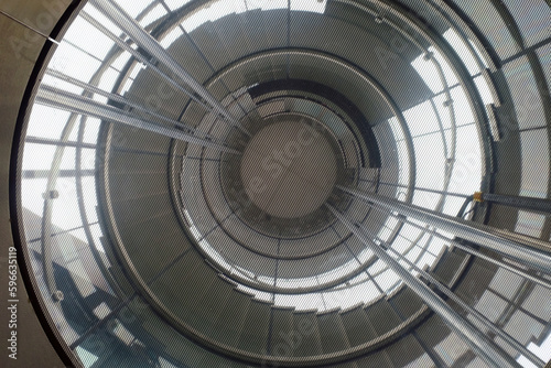 Uprisen view of spiral staircase, look like an eye of giant machine