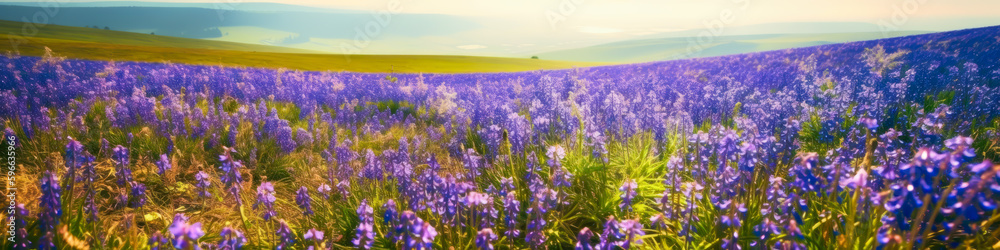 beautiful field of bluebell, spring, summer, flowers, generative ai