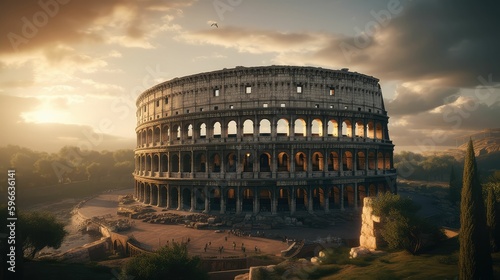 Print op canvas Springtime in Rome: Colosseum Through the Lens of Generative AI