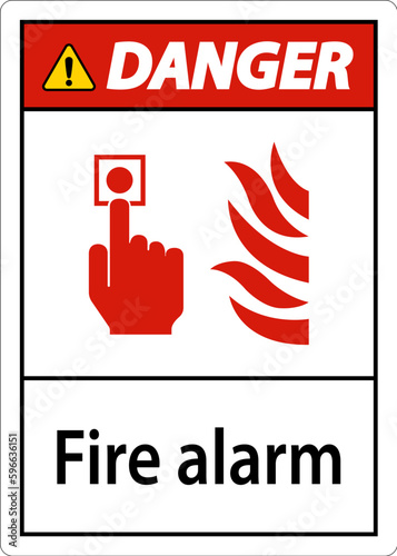 Danger Fire Alarm Sign On White Background