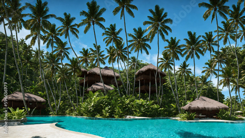 pool in the tropical resort generative ai