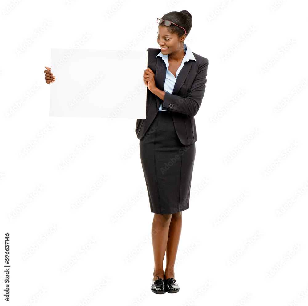 A brand worth being connected with. Shot of a young businesswoman holding a blank sign against a white studio background. A brand worth being connected with. Shot of a young businesswoman holding a blank sign against a white studio background.