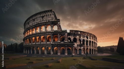 Generative AI-Powered Springtime Scenery of Colosseum in Rome  Italy