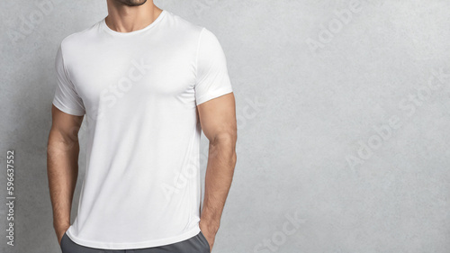 Athletic man with white t-shirt grey background mockup