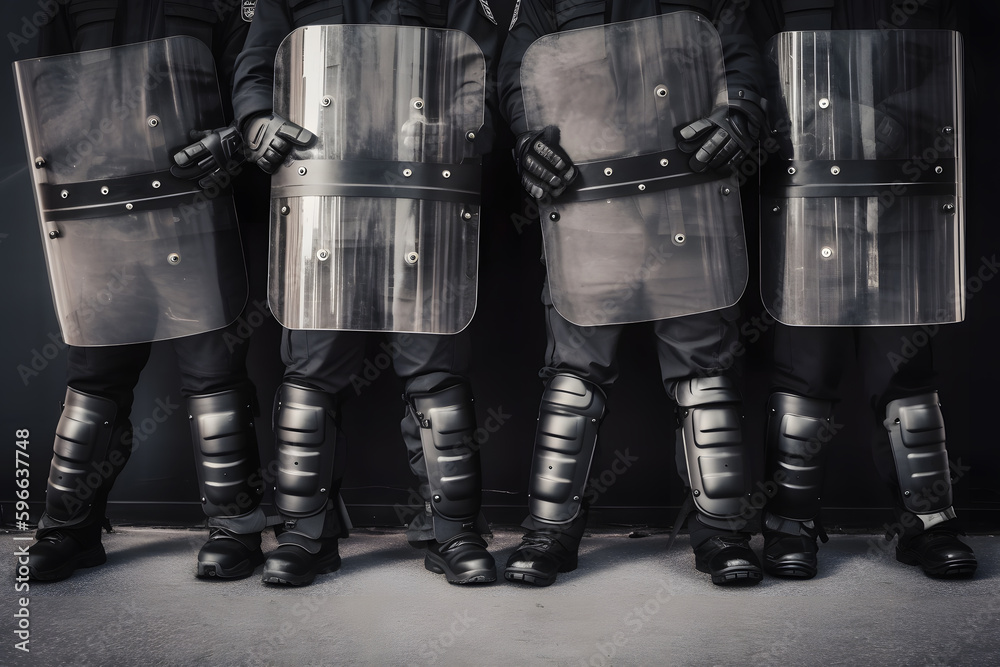 Low angle of anonymous police soldiers in protective uniforms and ...