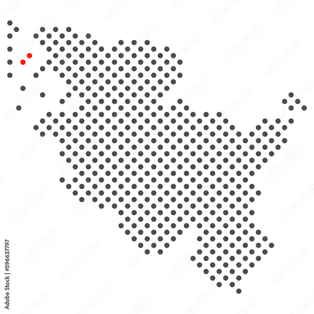 Föhr im Bundesland Schleswig-Holstein: Karte aus dunklen Punkten mit roter Markierung