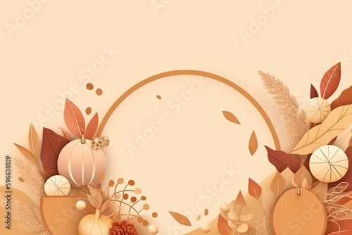festive autumn frame with leaves and pumpkins. Generative AI