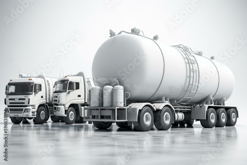 3D tank truck, tanker, and car collection on white background. Generative AI
