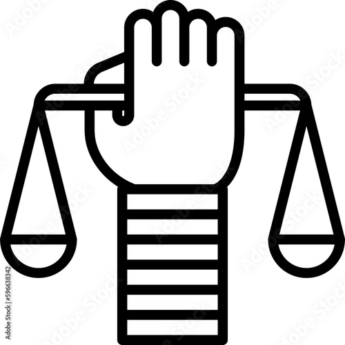 lgbtq+ rights thin line icon: hand with scales and rainbow wristband. modern vector illustration.