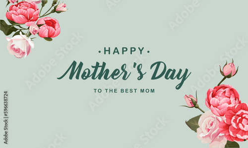 Mother's Day Background with colorful elements and flowers, lettering. Vector symbols of love in the shape of hearts for greeting card design, floral, pastel color.